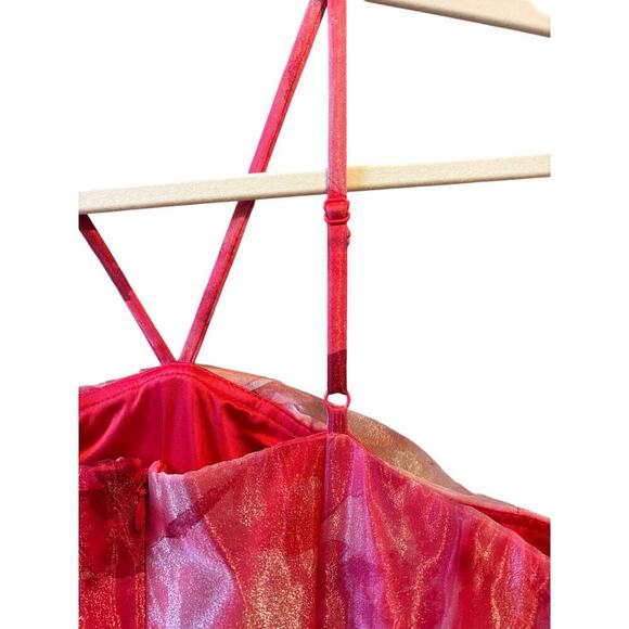 Eliza j floral poppy pink chiffon gown dress 6 flawed - Picture 9 of 13